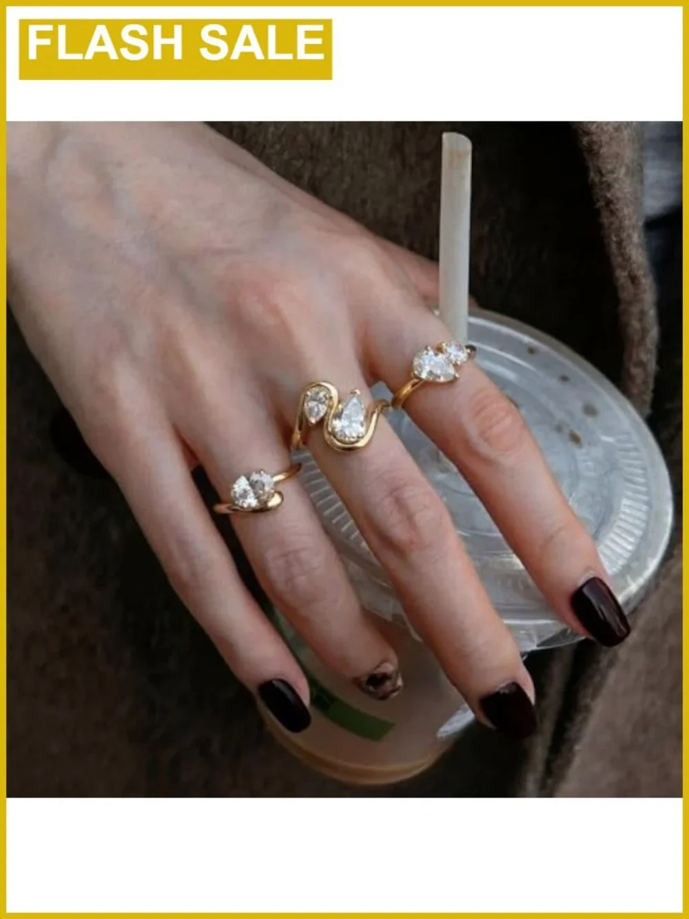 14K Gold-Plated Stackable Cubic Zirconia Promise Ring for Women